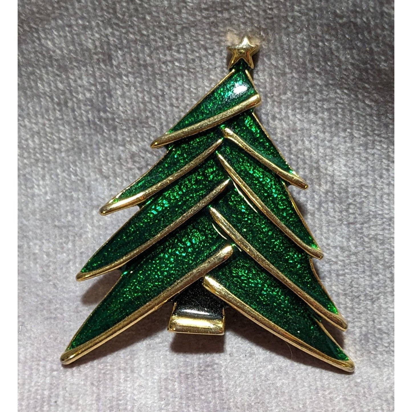 Modernist Green And Gold Christmas Tree Brooch