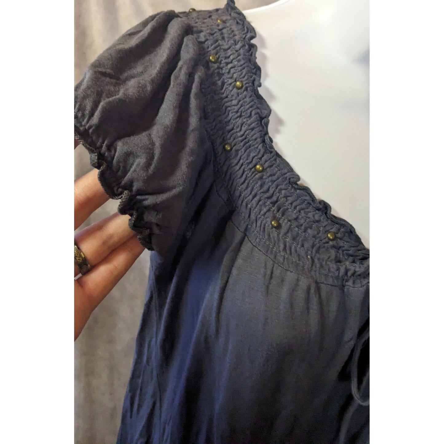 Julie's Closet Blue Studded Peasant Top