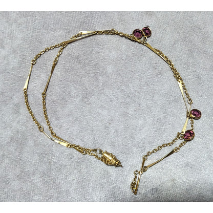 Abstract Gold Chain Necklace With Purple Gems