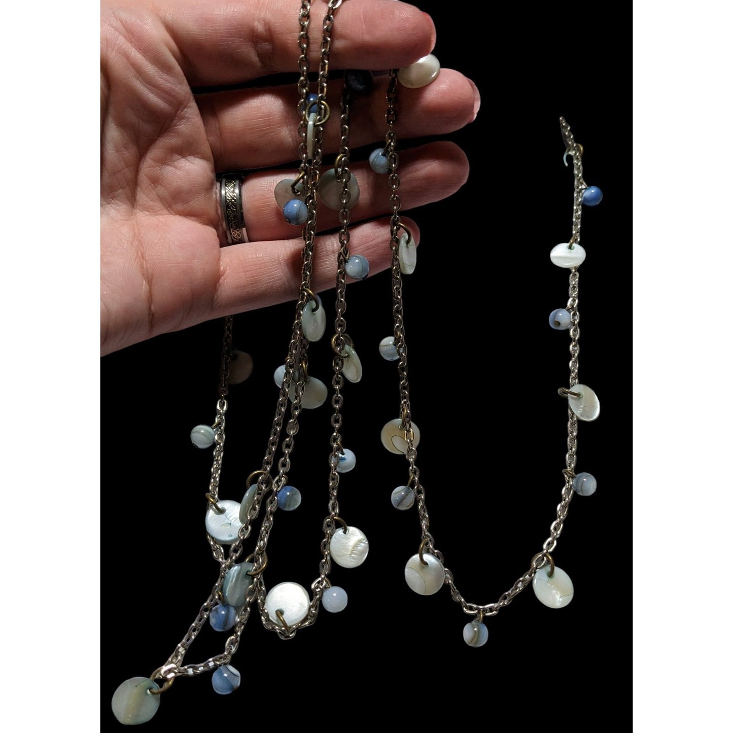 Beachy Blue Shell Beaded Opera Necklace