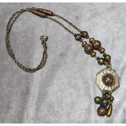 Vintage 80s Bohemian Metallic Beaded Tassel Necklace