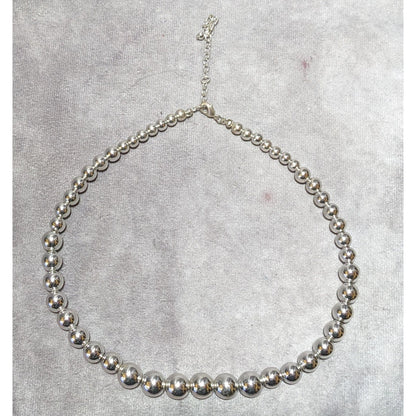 Metallic Silver Graduated Beaded Necklace