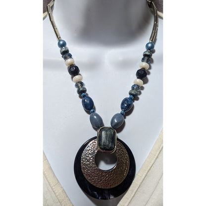 Blue And Silver Chunky Medallion Necklace