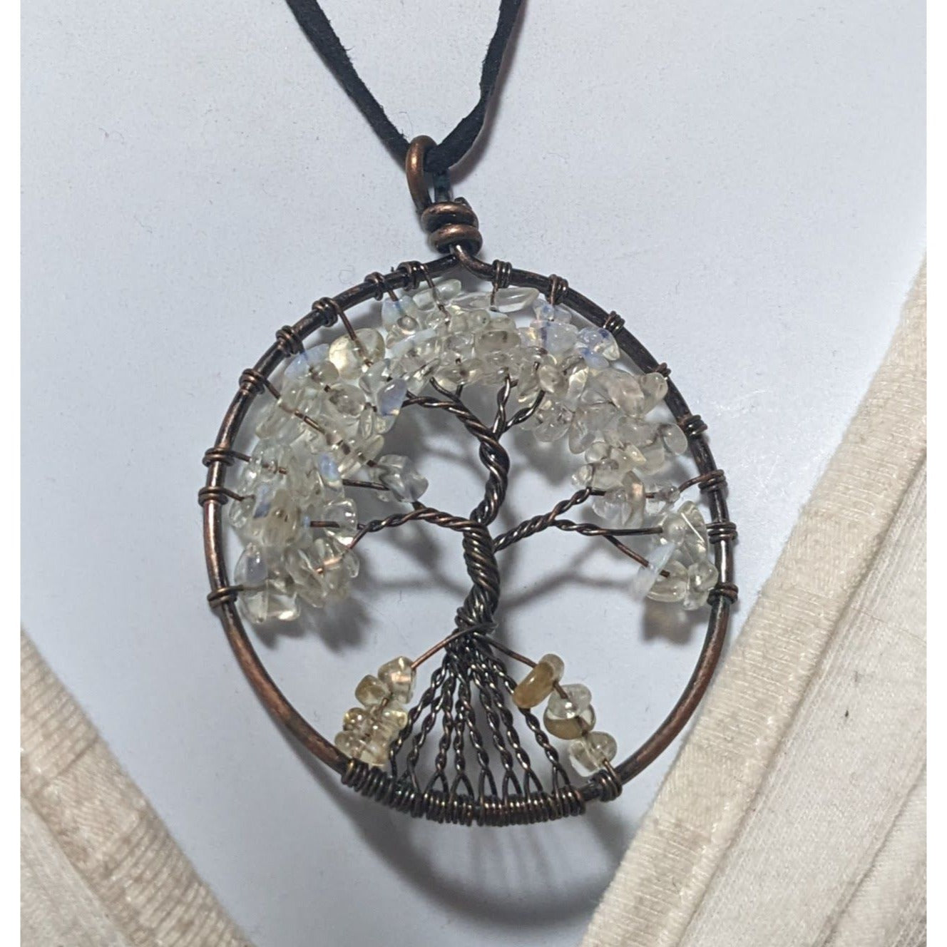 Moonstone Chip Tree Of Life Pendant Necklace