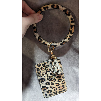 Leopard Print Card Holder Wristlet Keychain