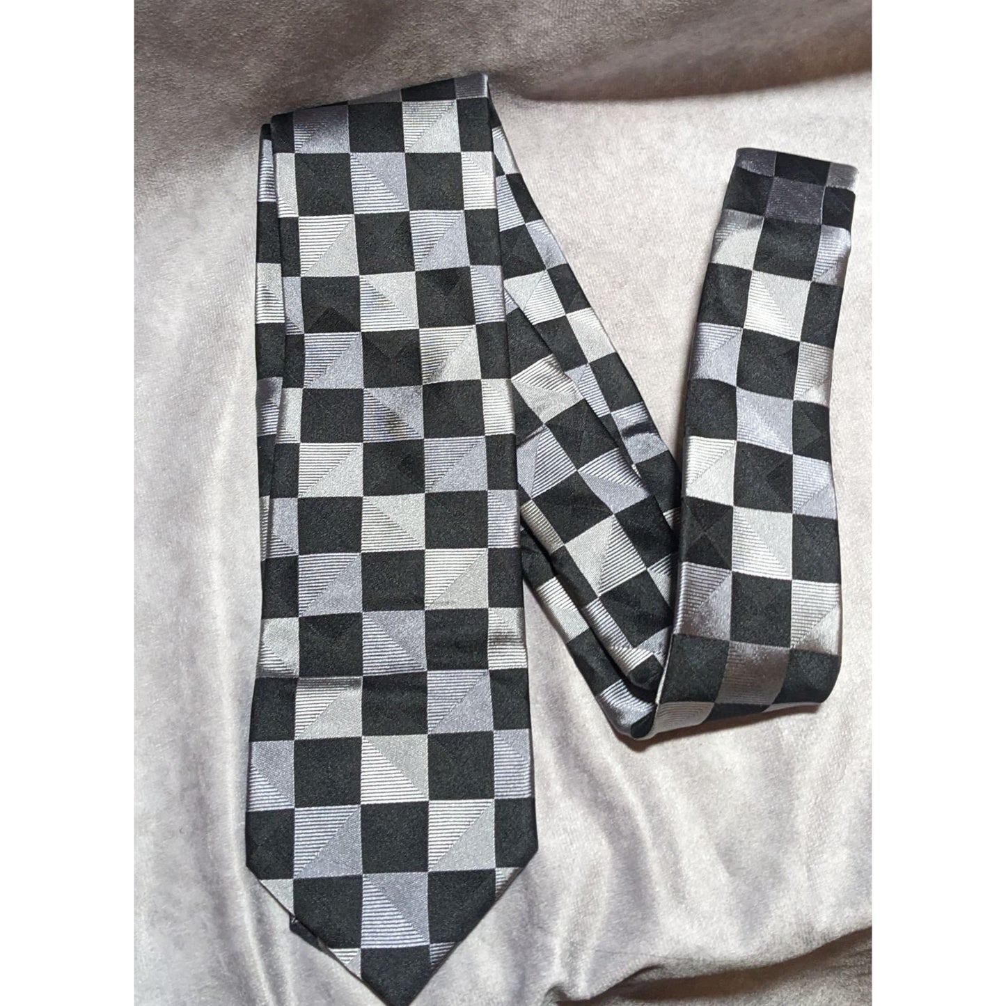 Michael Kors Black And Silver Checkered Silk Tie