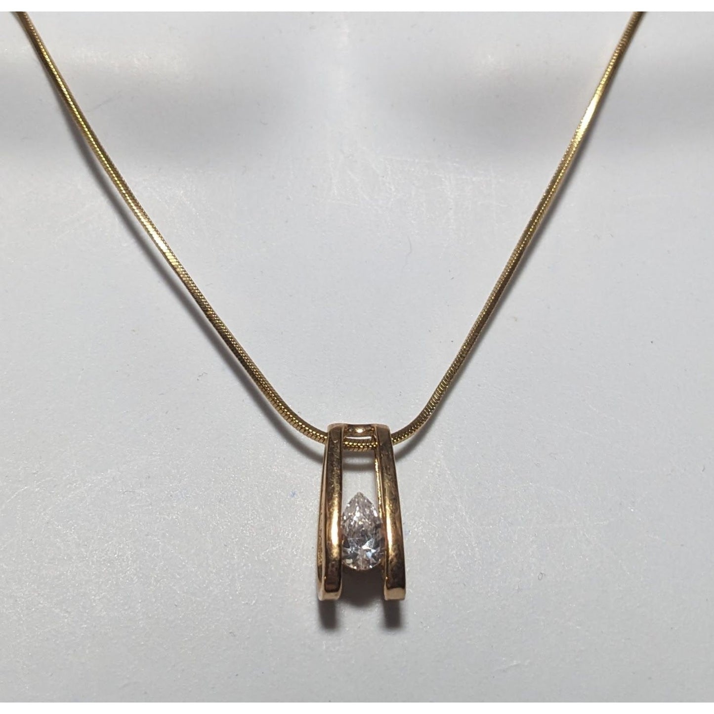 Gold Teardrop Cubic Zirconia Pedant Necklace