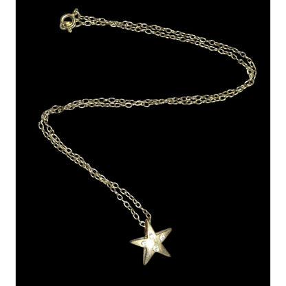 Rhinestone Star Pendant Gold Tone Necklace