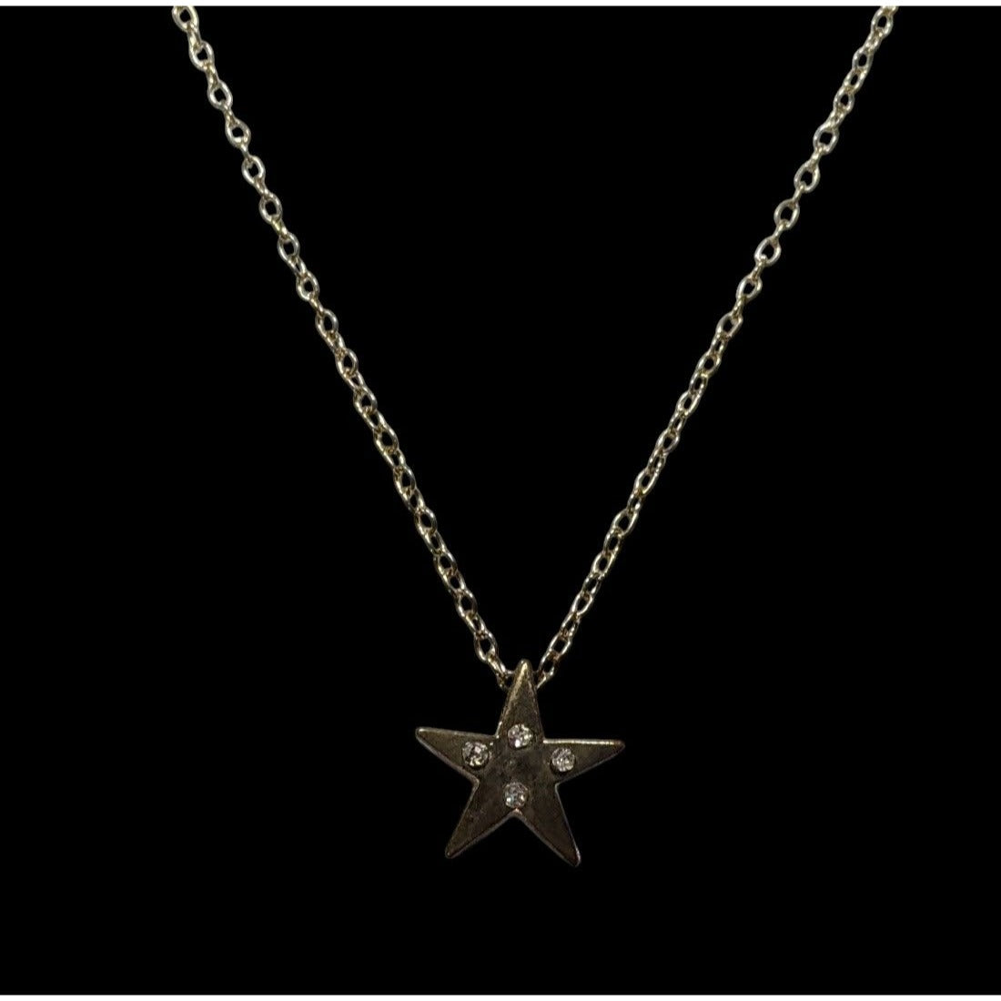 Rhinestone Star Pendant Gold Tone Necklace