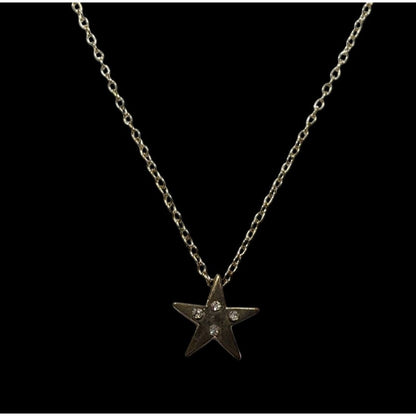 Rhinestone Star Pendant Gold Tone Necklace