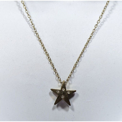 Rhinestone Star Pendant Gold Tone Necklace