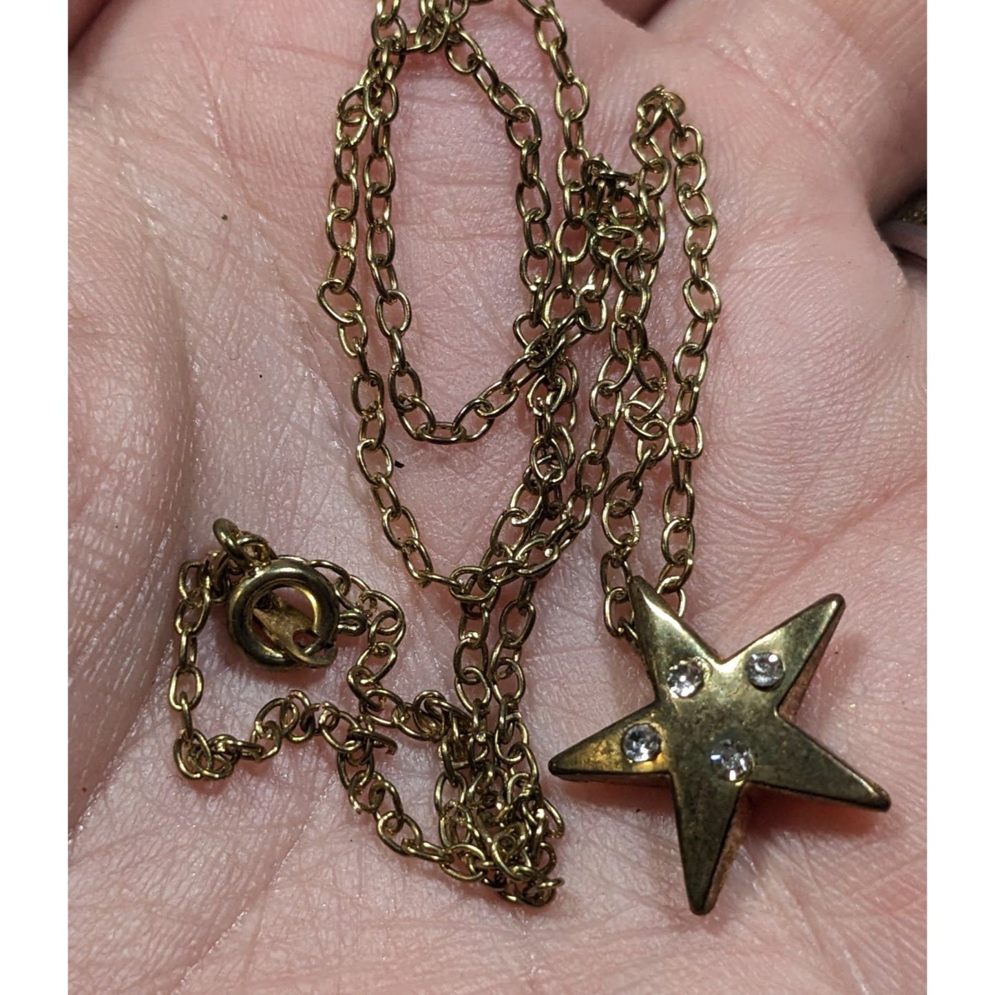 Rhinestone Star Pendant Gold Tone Necklace