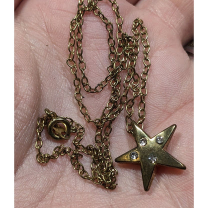 Rhinestone Star Pendant Gold Tone Necklace
