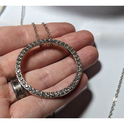 Silver Rhinestone Open Circle Pendant Necklace