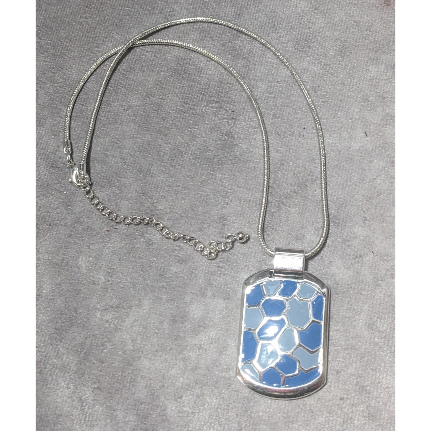 Abstract Blue And Silver Enamel Pendant Necklace