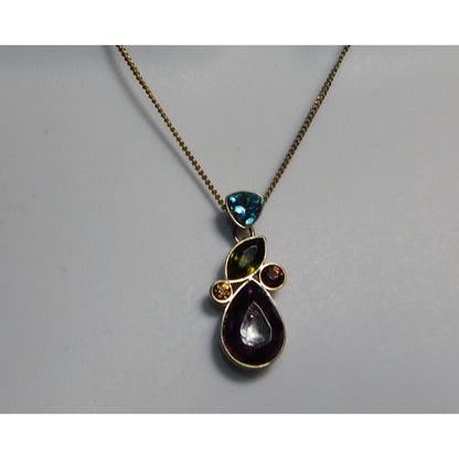 Vintage Rainbow Gem Pendant Necklace