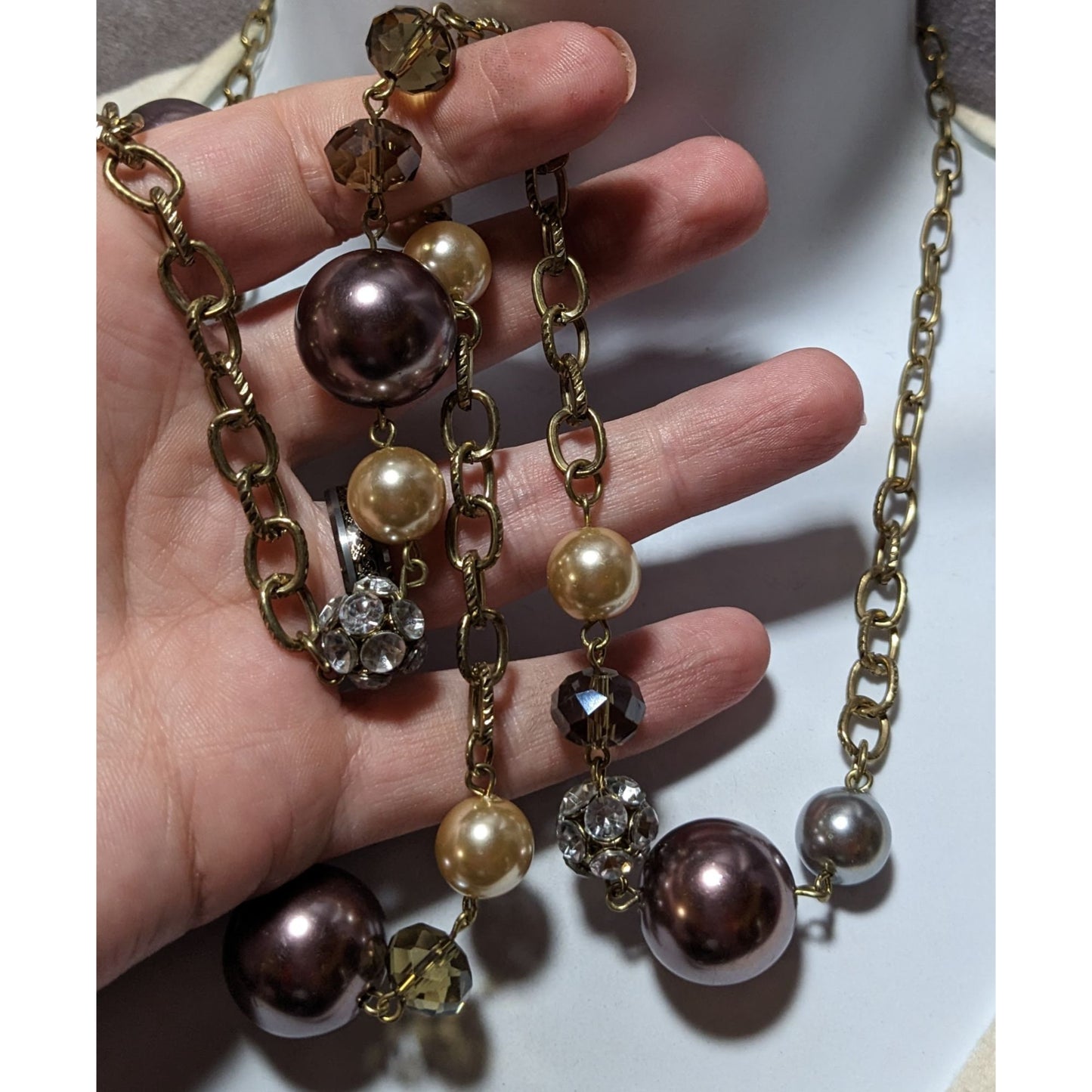 Glam Pearl Ann Taylor Loft Chain Beaded Necklace