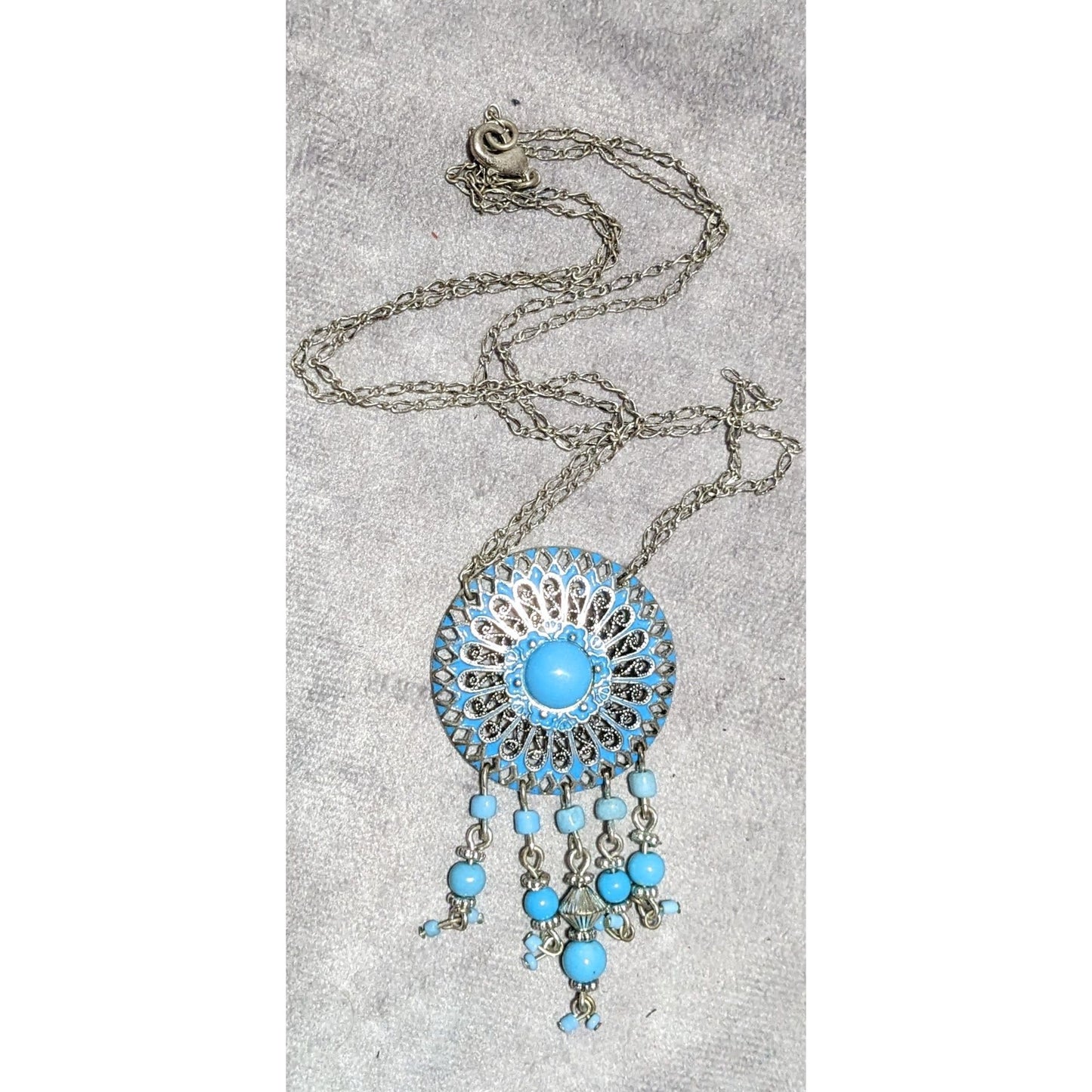 Vintage Avon Blue And Silver Bohemian Pendant Necklace