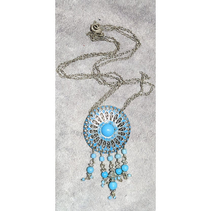 Vintage Avon Blue And Silver Bohemian Pendant Necklace