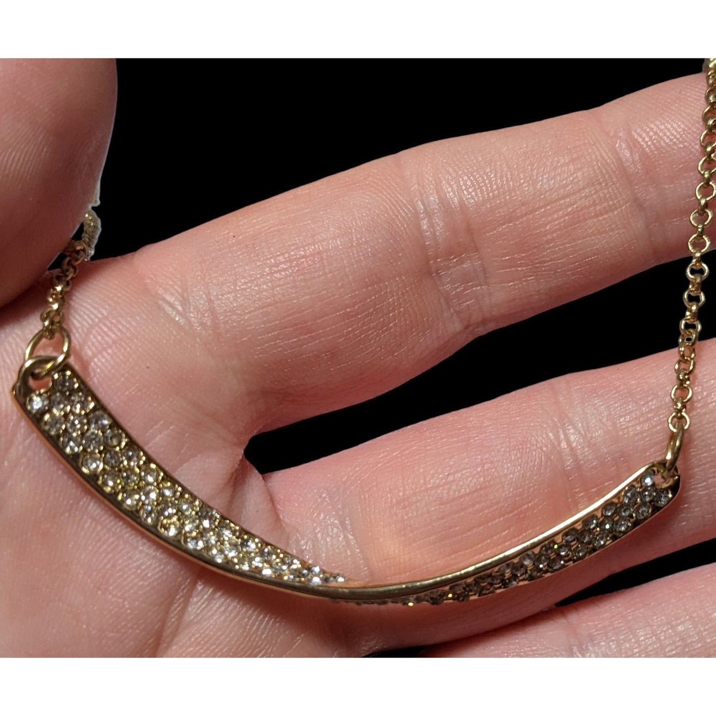 Sparkly Glam Gold Rhinestone Twisted Bar Necklace