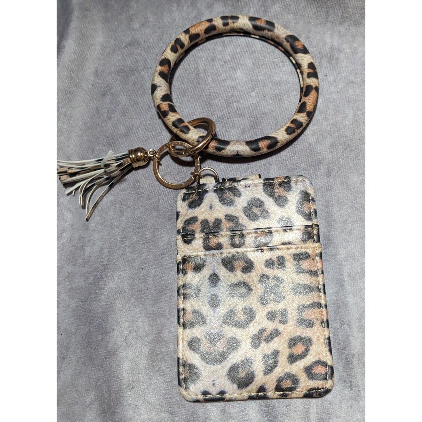 Leopard Print Card Holder Wristlet Keychain