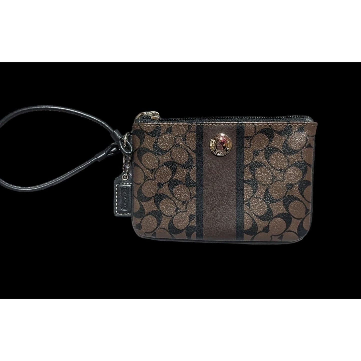 Coach Signature Brown And Black Monogram Wristlet