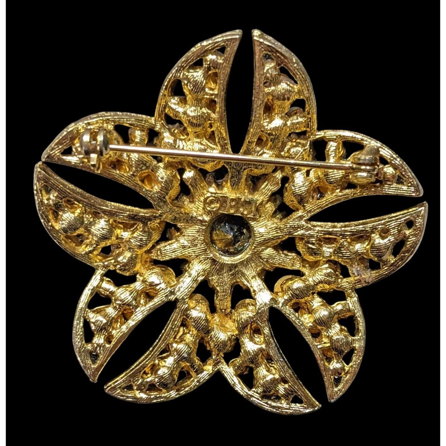 Vintage BSK Blue And Pink Floral Rhinestone Brooch