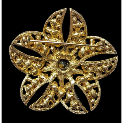 Vintage BSK Blue And Pink Floral Rhinestone Brooch