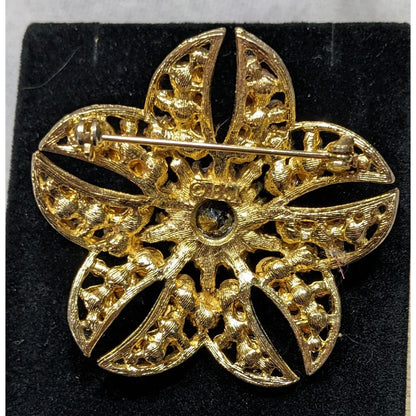 Vintage BSK Blue And Pink Floral Rhinestone Brooch