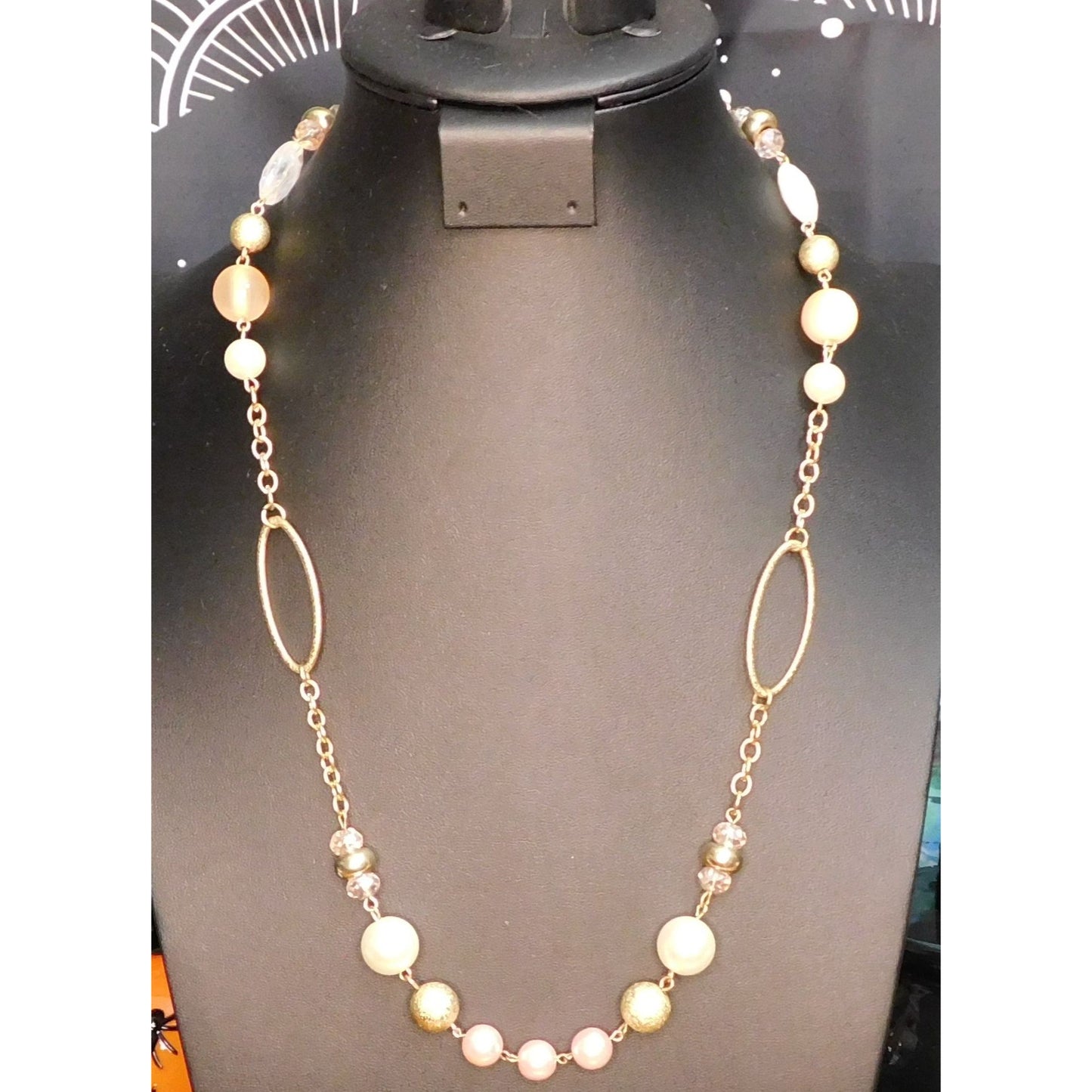 Abstract Faux Pearl Acrylic And Metal Beaded Necklace