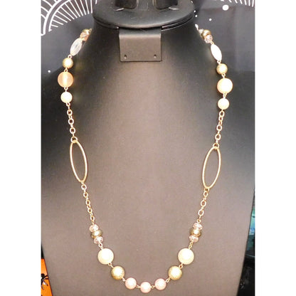 Abstract Faux Pearl Acrylic And Metal Beaded Necklace