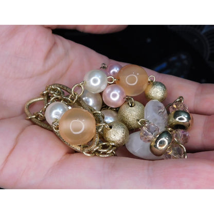 Abstract Faux Pearl Acrylic And Metal Beaded Necklace