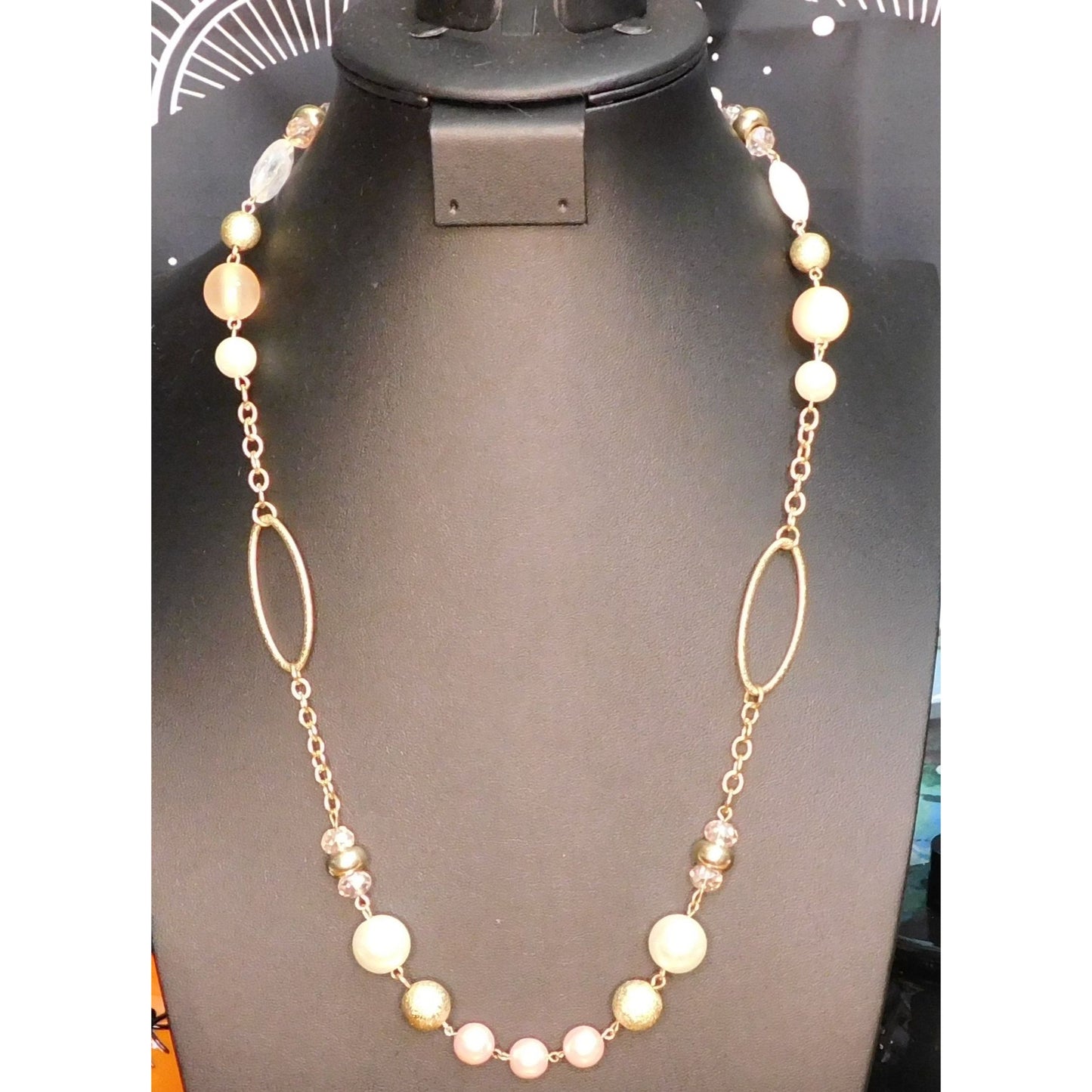 Abstract Faux Pearl Acrylic And Metal Beaded Necklace