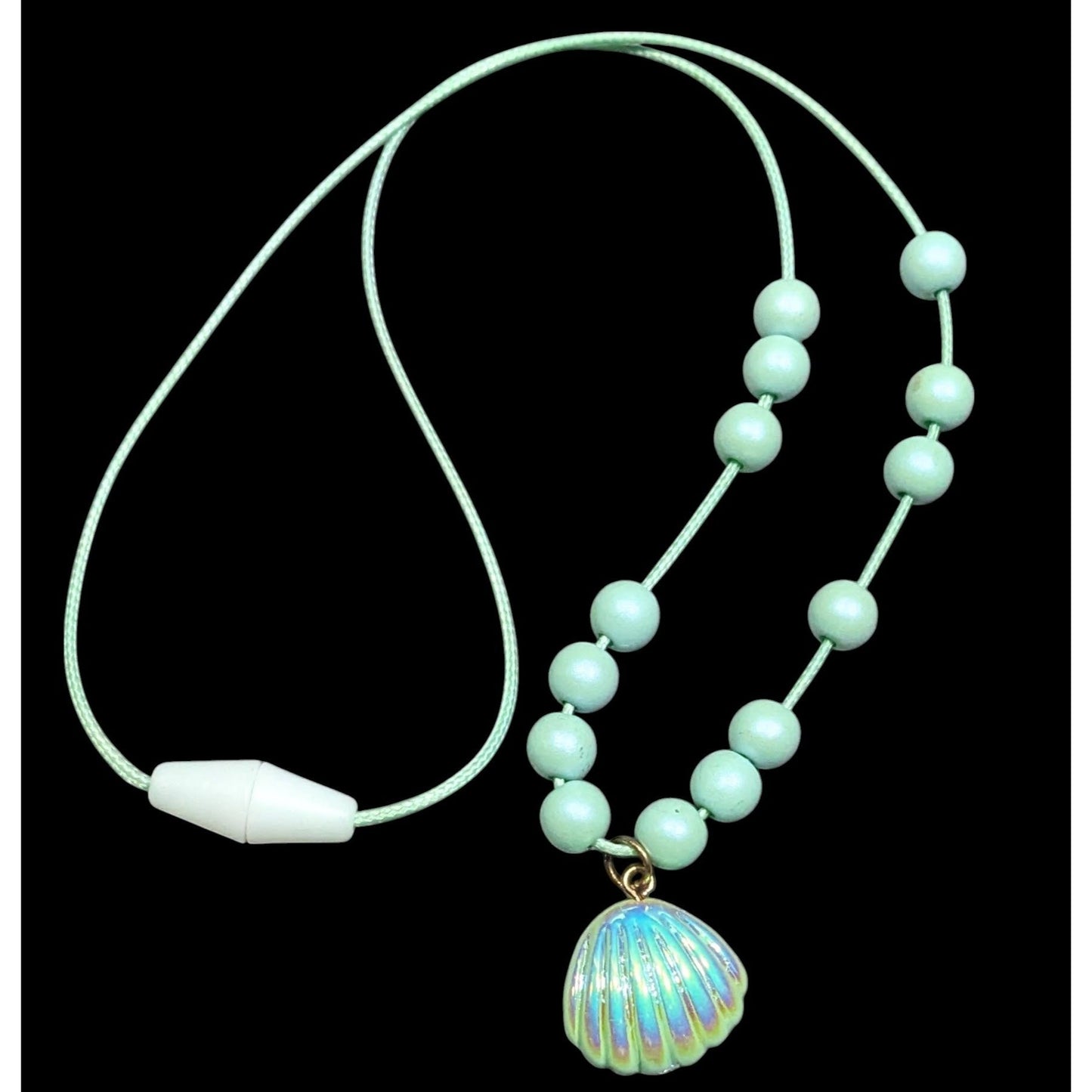 Mermaidcore Iridescent Blue Beaded Pendant Necklace