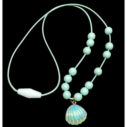 Mermaidcore Iridescent Blue Beaded Pendant Necklace