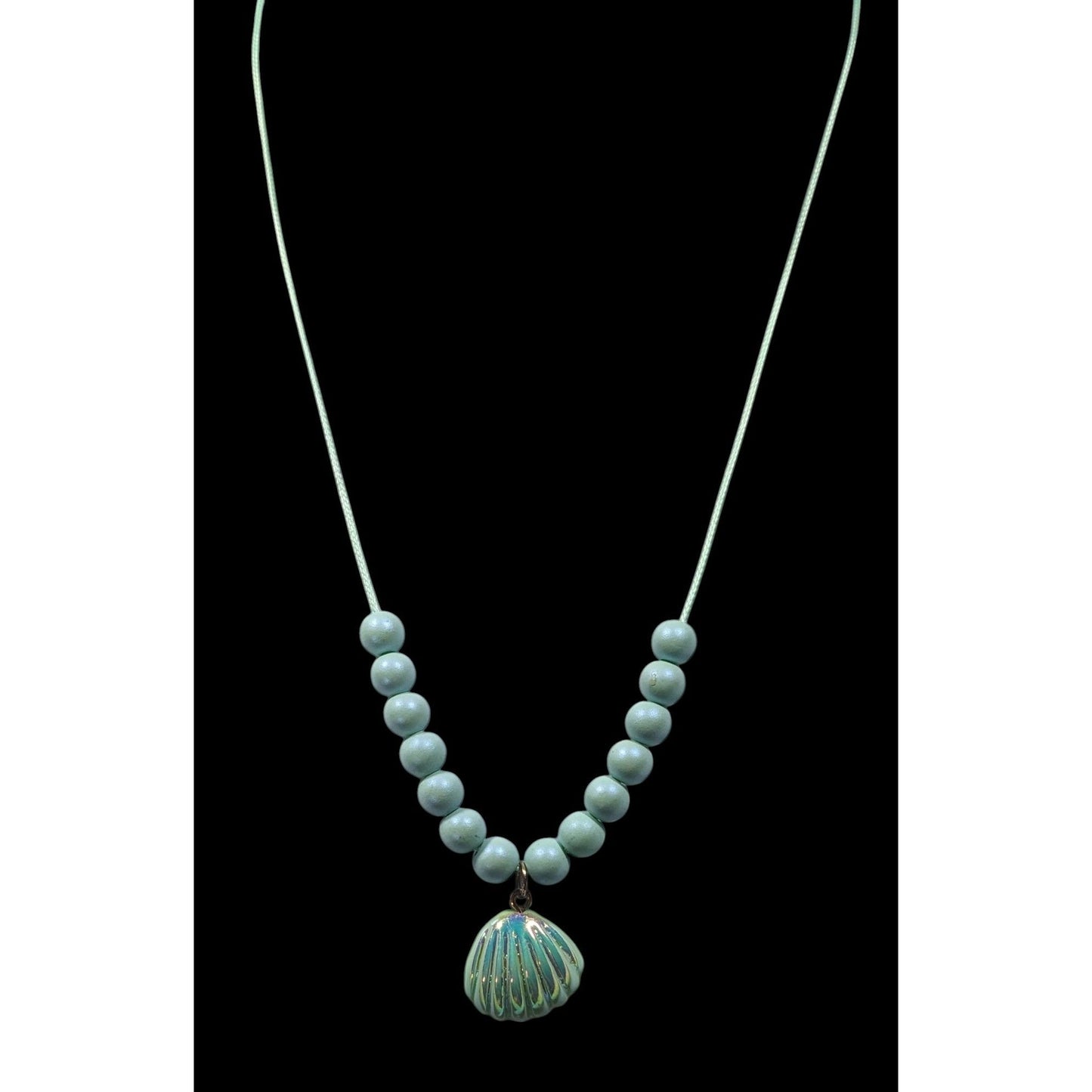 Mermaidcore Iridescent Blue Beaded Pendant Necklace