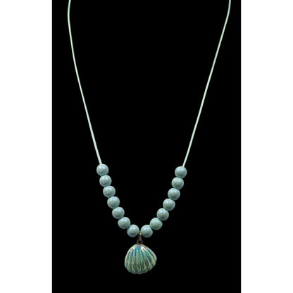 Mermaidcore Iridescent Blue Beaded Pendant Necklace