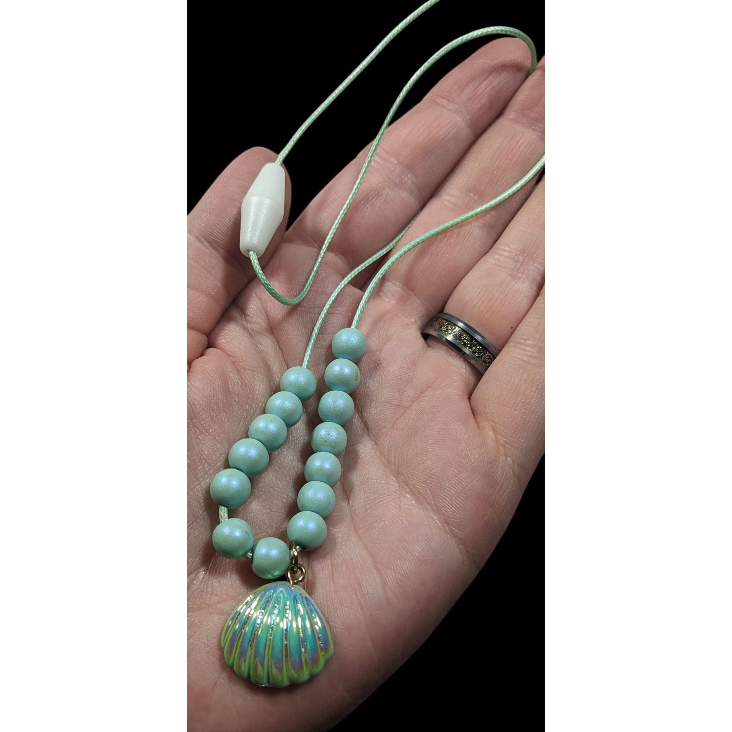 Mermaidcore Iridescent Blue Beaded Pendant Necklace