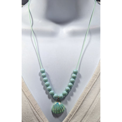 Mermaidcore Iridescent Blue Beaded Pendant Necklace