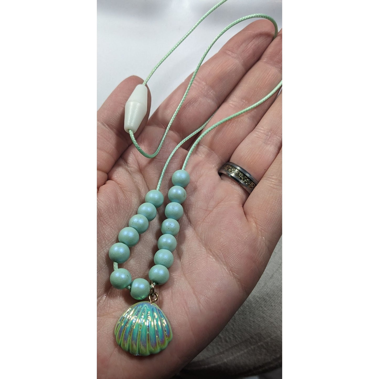 Mermaidcore Iridescent Blue Beaded Pendant Necklace