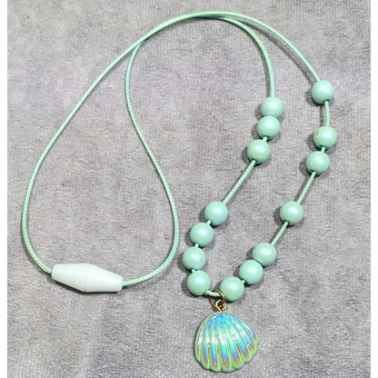 Mermaidcore Iridescent Blue Beaded Pendant Necklace