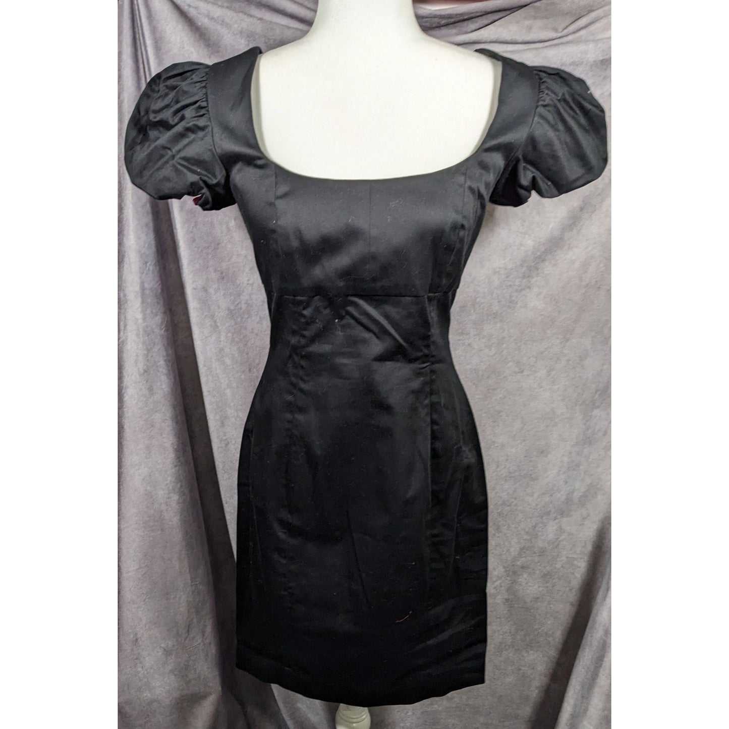 Betsey Johnson Gothic Corset Back Puff Sleeve Black Mini Dress Size 6