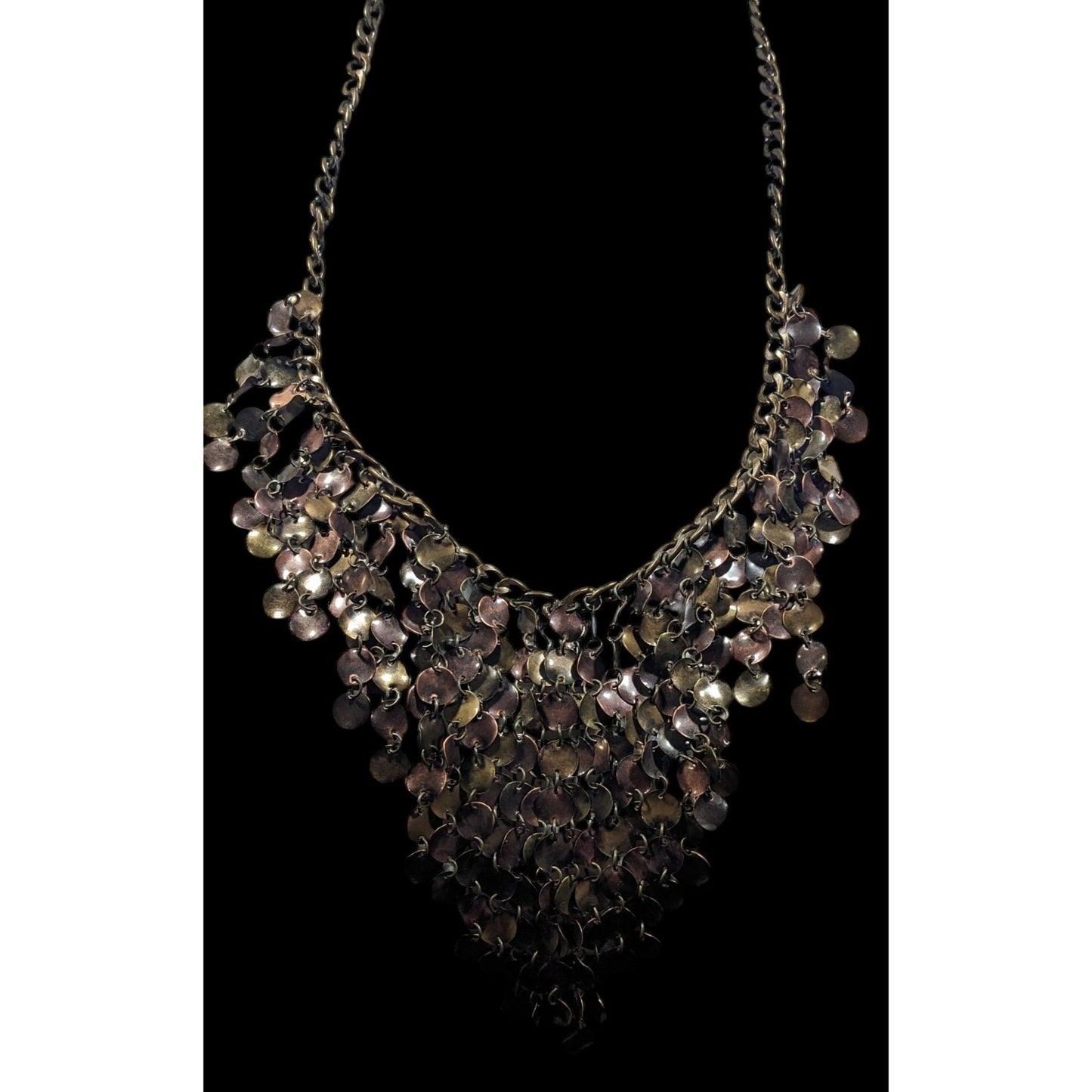 Plunder Jewelry Bronze Tone Disc Fringe Bib Necklace