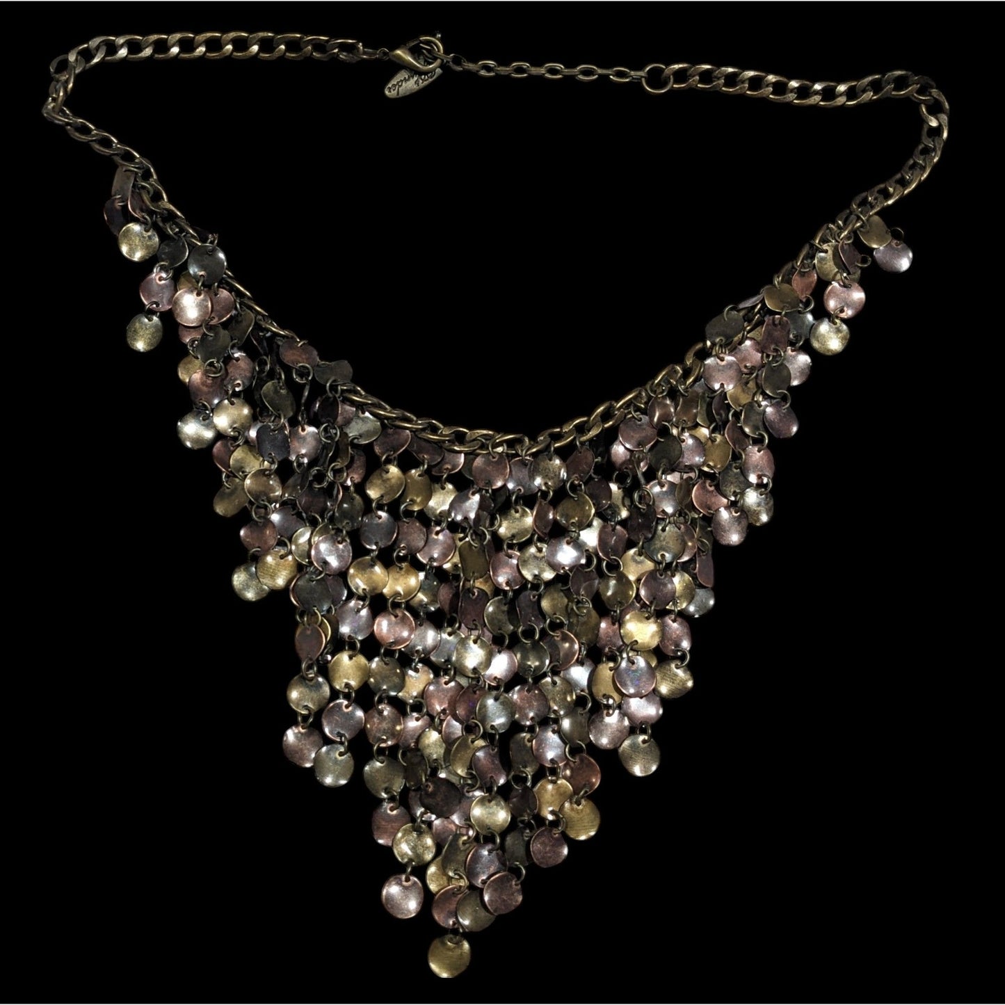 Plunder Jewelry Bronze Tone Disc Fringe Bib Necklace