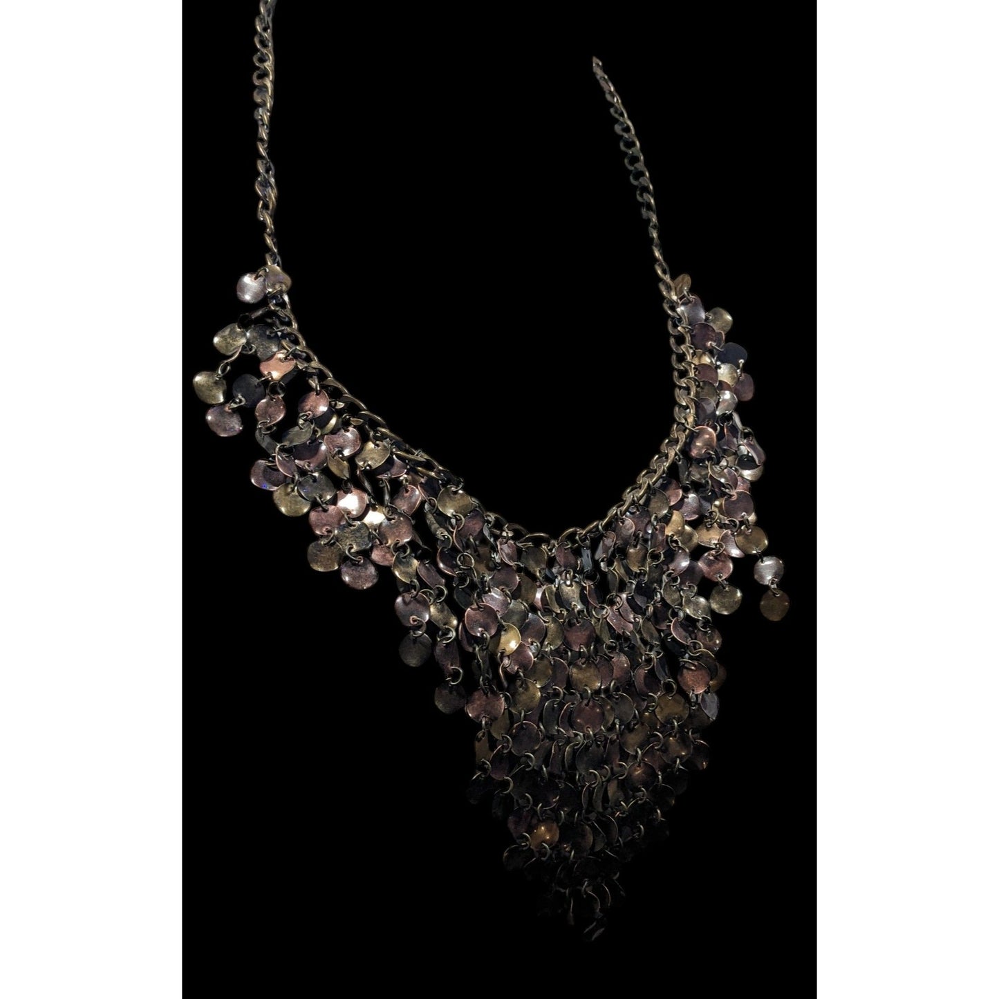 Plunder Jewelry Bronze Tone Disc Fringe Bib Necklace