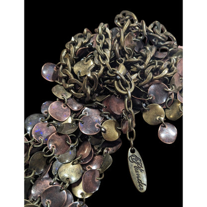 Plunder Jewelry Bronze Tone Disc Fringe Bib Necklace