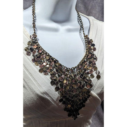 Plunder Jewelry Bronze Tone Disc Fringe Bib Necklace