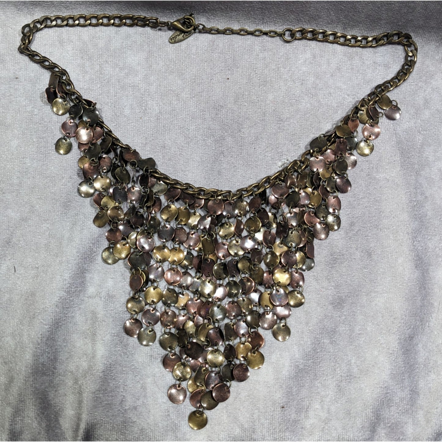 Plunder Jewelry Bronze Tone Disc Fringe Bib Necklace
