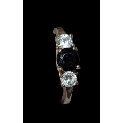 Elegant Gothic Silver Tone Ring With Black And Clear Stones Size 6 3/4