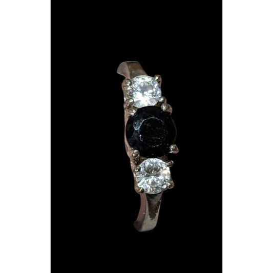 Elegant Gothic Silver Tone Ring With Black And Clear Stones Size 6 3/4